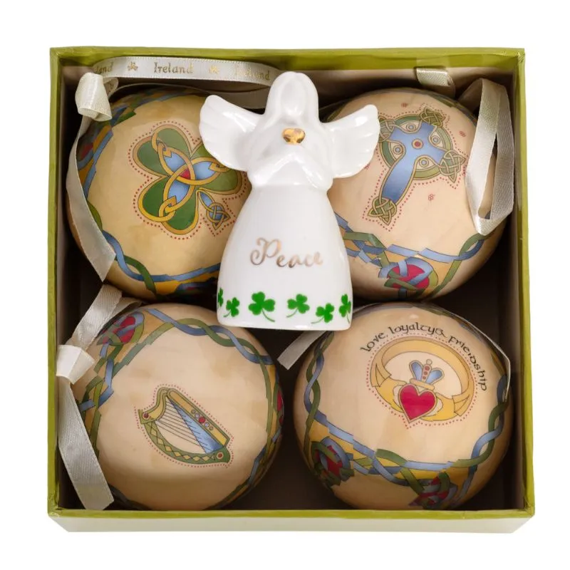  Hand-Painted Celtic Christmas Baubles & Angel Set