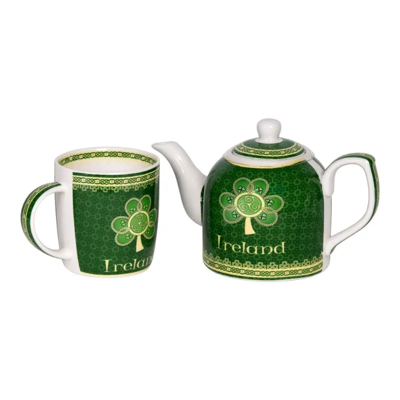 F10059  Shamrock Spiral Irish Tea Collection Mug and Teapot Gaelsong