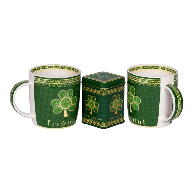 F10059  Shamrock Spiral Irish Tea Collection 2 Mug and Tea Gaelsong