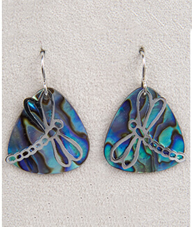 Silver Plated Dragonfly Abalone Drop Earrings