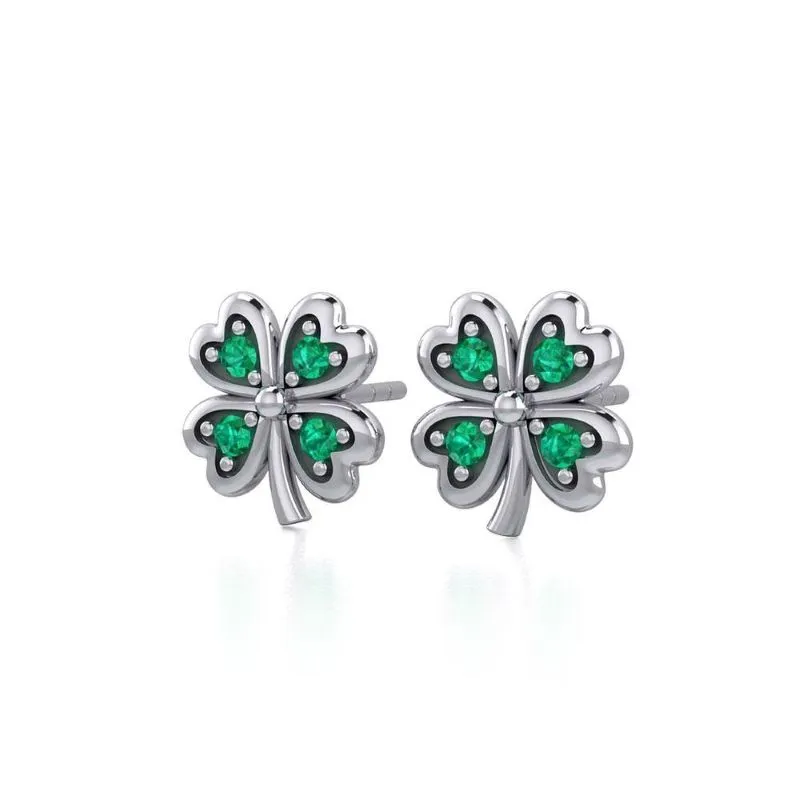 J13739S Emerald Four Leaf Clover Earrings Side View Gaelsong