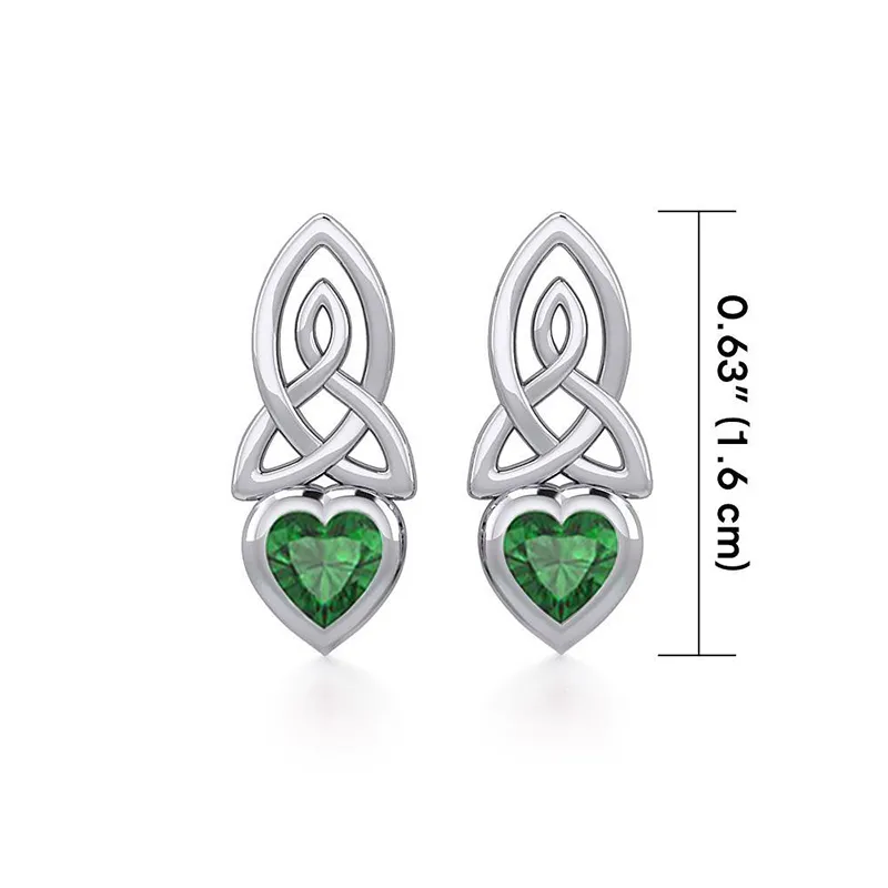 Emerald Glass Celtic Heart Post Earrings view 2