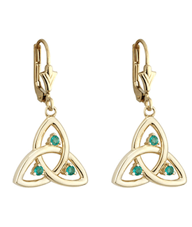 14K Emerald Trinity Knot Drop Earrings