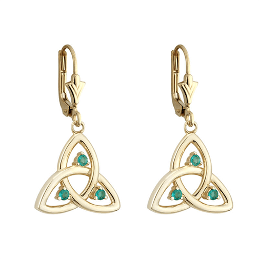 14K Emerald Trinity Knot Drop Earrings
