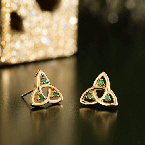 14K Emerald Trinity Knot Stud Earrings