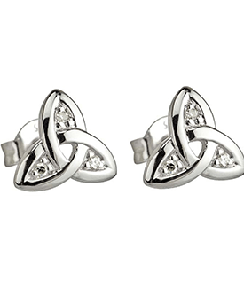 14K White Diamond Trinity Stud Earrings