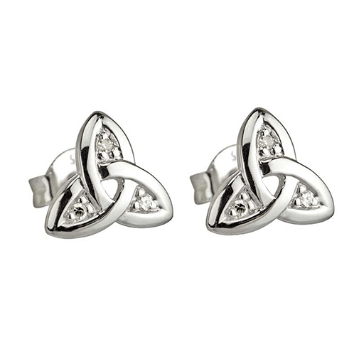 14K White Diamond Trinity Stud Earrings