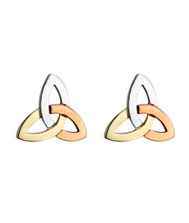 14K Trinity Stud Earrings in 3 Tone Gold