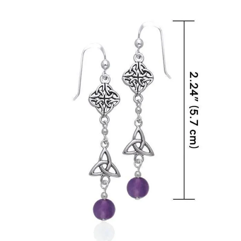 J13793 Amethyst Irish Trinity Knot Dangle Earrings Measure Gaelsong