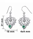 J13796 Flower Of Scotland Drop Earrings with Heart Gemstone Measure Gaelsong 