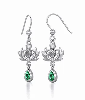 Silver Thistle Dangle Earrings with Gemstone