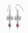 J13797 Silver Thistle Dangle Earrings with Genuine Garnet Gemstone Gaelsong 
