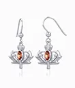 J13805 Thistle Designed Drop Earrings with Genuine Garnet Gemstone Gaelsong 