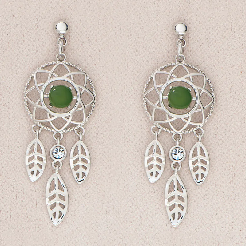 Celtic Dreamcatcher Dangle Earrings with Jade Stone