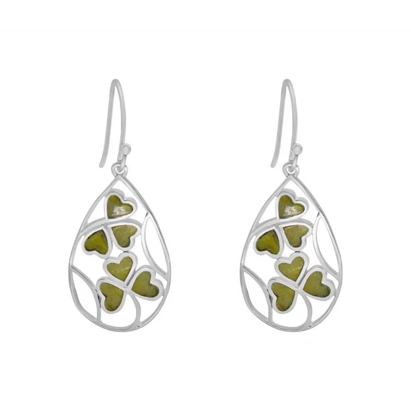 Green Connemara Marble Shamrock Drop Earrings 