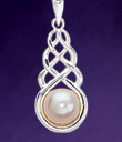 Knotwork & Pearl Jewelry of Sterling Silver and Freshwater Pearl on Blue Background Gaelsong