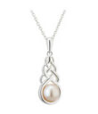 Knotwork & Pearl Pendant of Sterling Silver and Freshwater Pearl on White Background Gaelsong