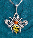 Amber Honeybee Pendant of Amber, Zirconia and Sterling Silver Gaelsong