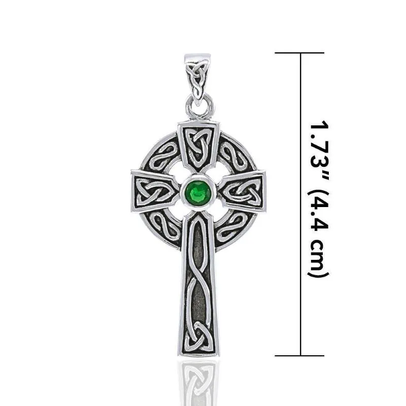J24344S Gemstone Celtic Knot Cross Pendant with Chain Measure Gaelsong