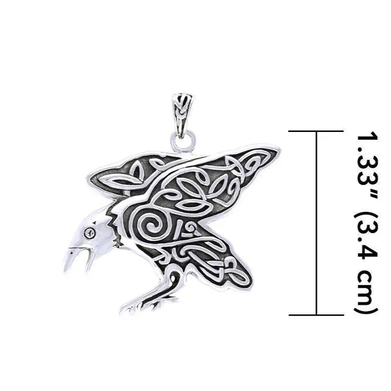 J24346S Sterling Silver Mythical Raven Pendant with Chain Measure Gaelsong