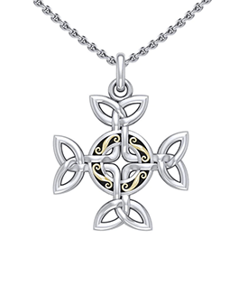 Celtic Knotwork Cross Pendant with Gold Detailing