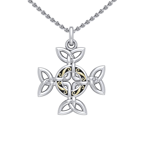 Celtic Knotwork Cross Pendant with Gold Detailing