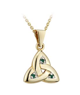 14K Gold Emerald Irish Trinity Knot Pendant
