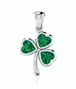 J24389 Sterling Silver Shamrock Design Pendant With Green Gemstone Gaelsong