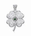J24404 Sterling Silver Lucky Four Leaf Clover Celtic Pendant Gaelsong