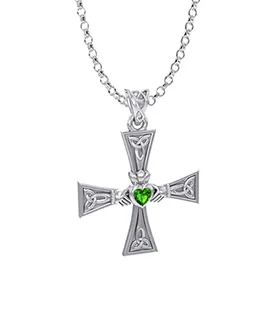 Emerald Glass Claddagh Cross Pendant