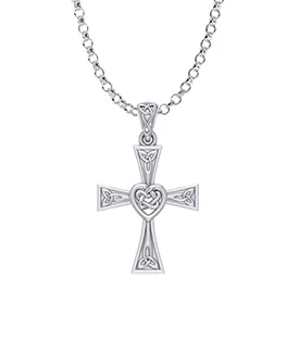 Silver Celtic Heart Cross Pendant