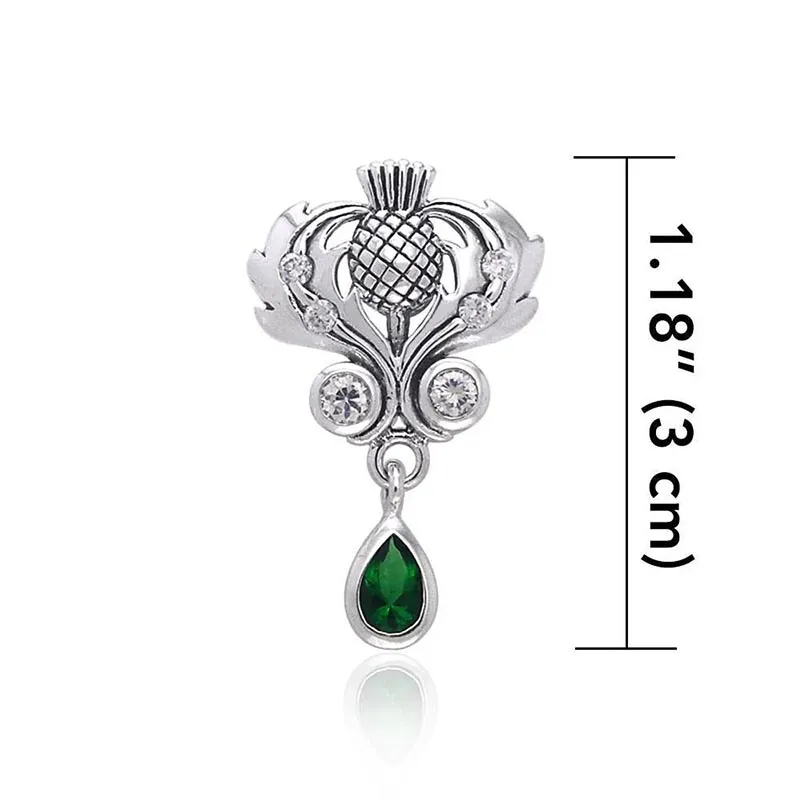 J24425 Highland Thistle Pendant with Emerald Glass Measure Gaelsong