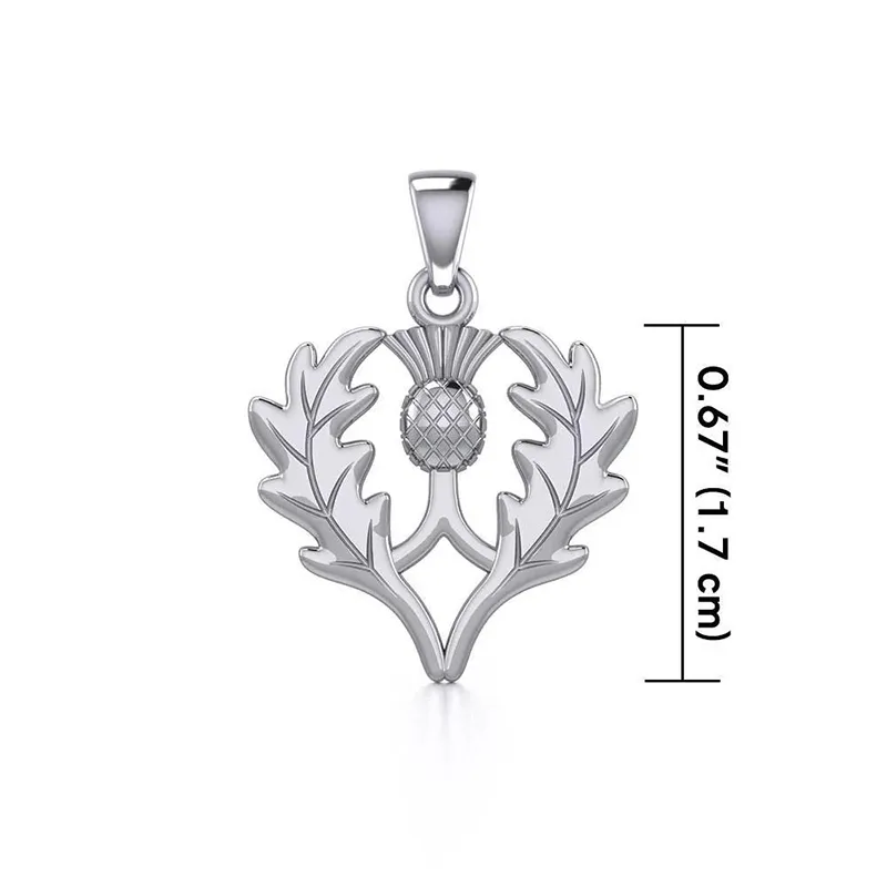 J24426 Silver Thistle Flower Scotland Pendant Measure Gaelsong