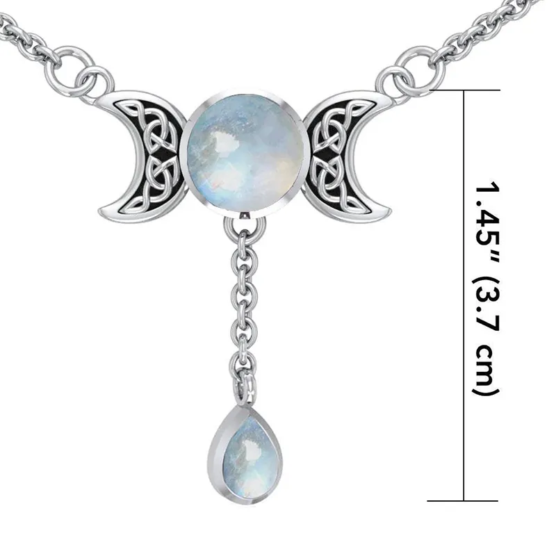 Sterling Silver Celtic Knot Pendant – Sunburst & Crescent Moon With Rainbow Moonstone