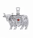 J24439GG Highland Cow Thistle Pendant with Genuine Garnet Gemstone Gaelsong 