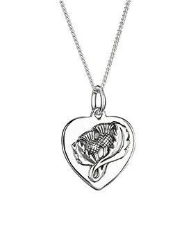 Scottish Thistle Heart Pendant in Sterling Silver