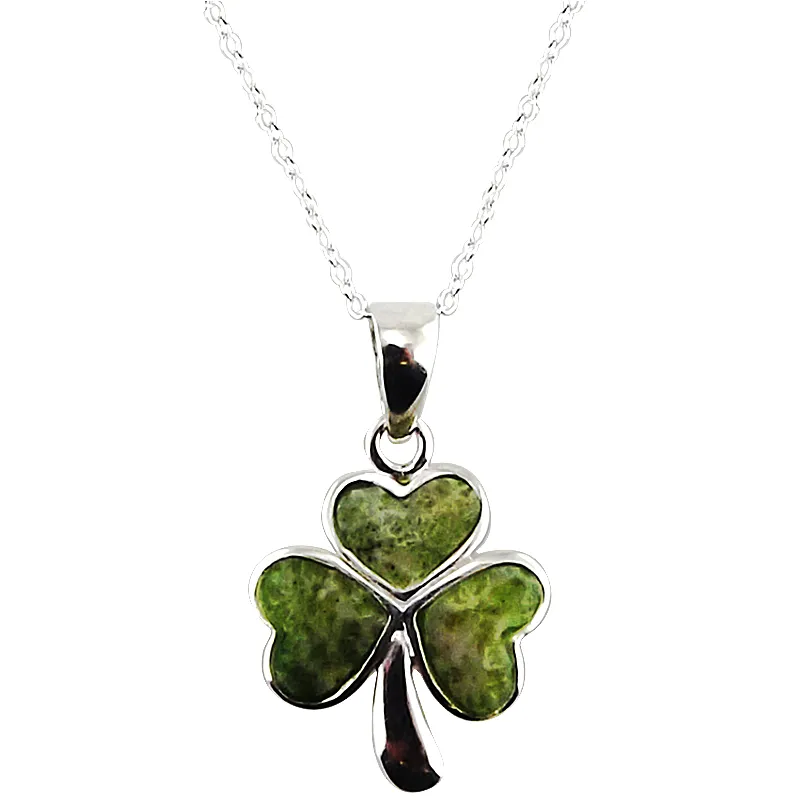 Silver Connemara Marble Shamrock Pendant