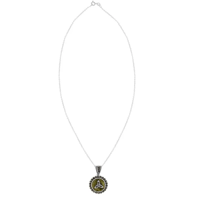 J24466 Marcasite Trinity Knot Connemara Marble Pendant Full Size View Gaelsong