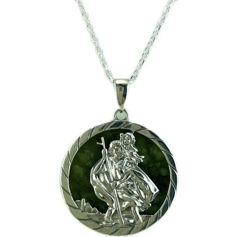 Saint Christopher Silver Connemara Marble Pendant