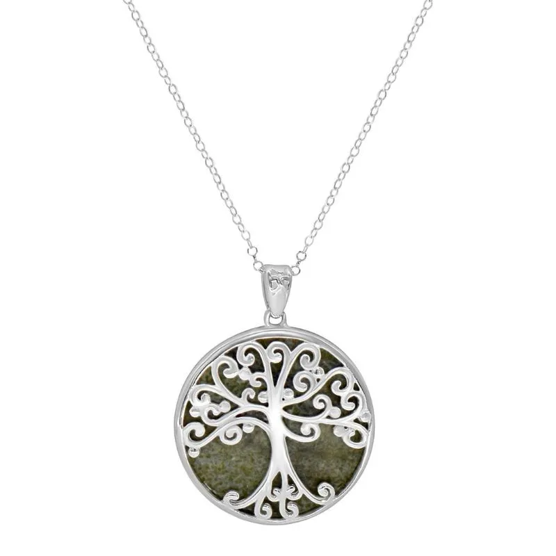 J24475 Connemara Marble Inlay Silver Celtic Tree of Life Pendant Gaelsong