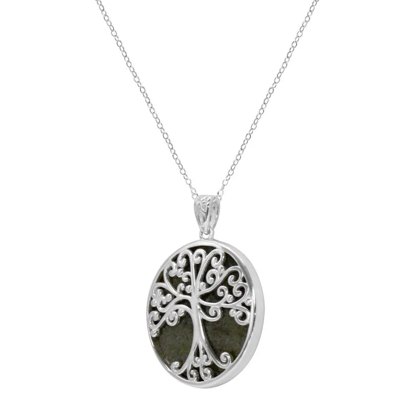 J24475 Connemara Marble Inlay Silver Celtic Tree of Life Pendant Gaelsong