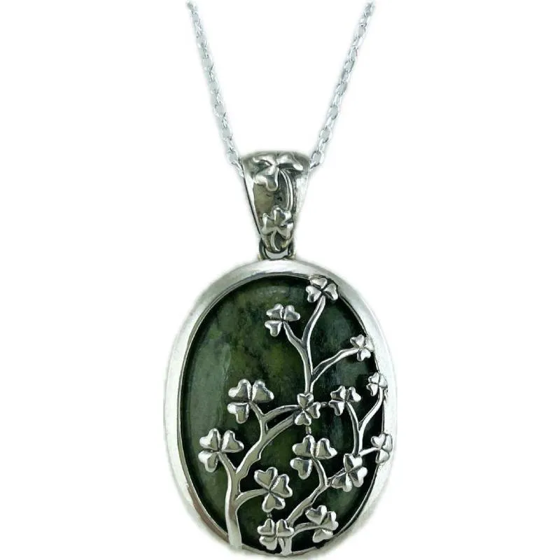 Oval Connemara Marble Pendant with Shamrocks