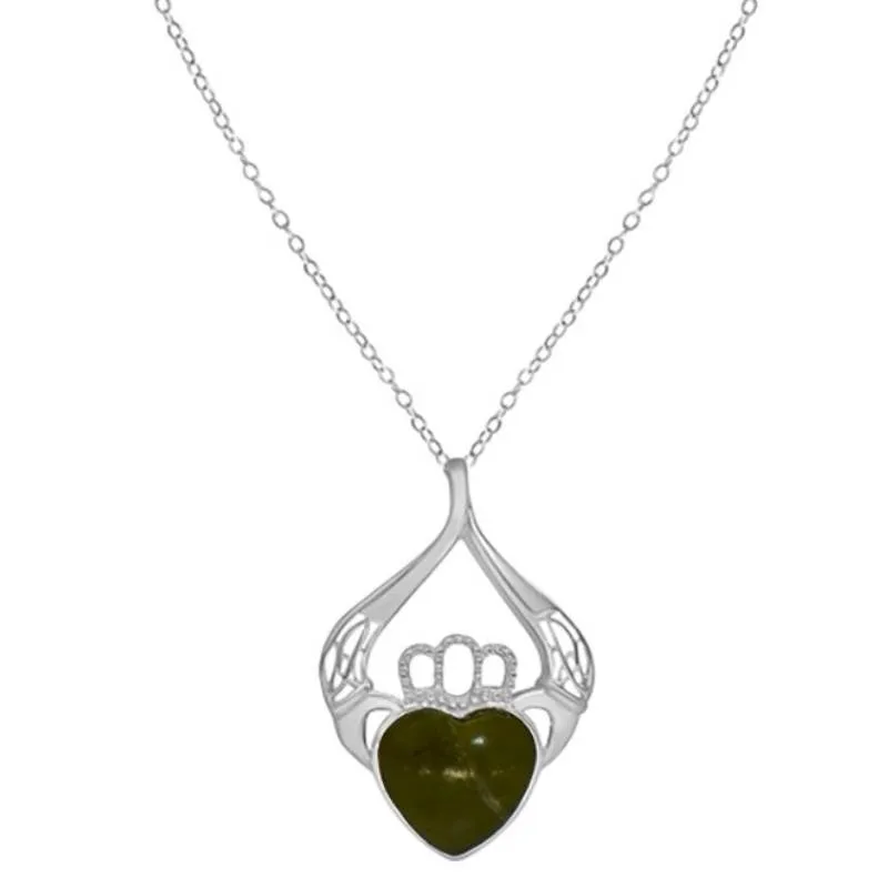 Connemara Marble Heart Irish Claddagh Pendant