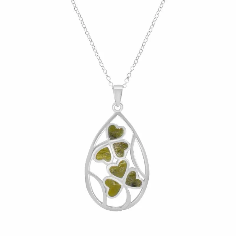 Heart Shaped Connemara Marble Shamrock Pendant