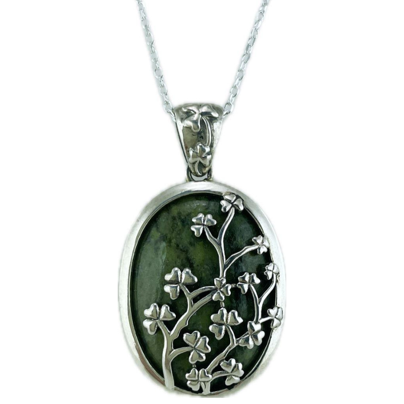 Shamrock Filigree Silver Connemara Marble Pendant
