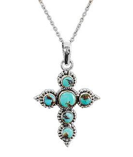 Silver Turquoise Gemstone Cross Pendant