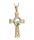 14K Diamond & Emerald Claddagh Cross view 2