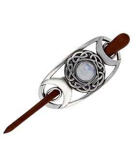 Pewter Triple Moon Hairslide with Wooden Pin