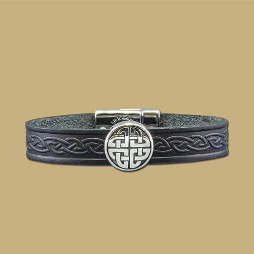 Black Celtic Knot Leather Cuff