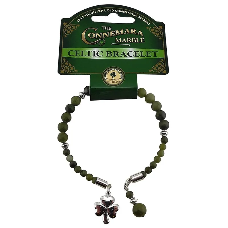 J52216 Connemara Marble Celtic Lucky Horseshoe Bracelets with SHAMROCK Gaelsong